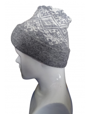 Angora wool diamond design cap grey